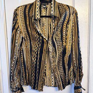 Vintage Silk Roberto Cavalli Button Down Black and Gold Medium